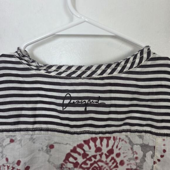 Desigual White Gray Striped Long Sleeve Button Up Arsty Mini Dress Size 8 - Picture 10 of 11